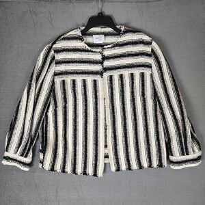 Akris Punto Blazer Womens 12 Stripe Tweed Textured Jacket Black White‎